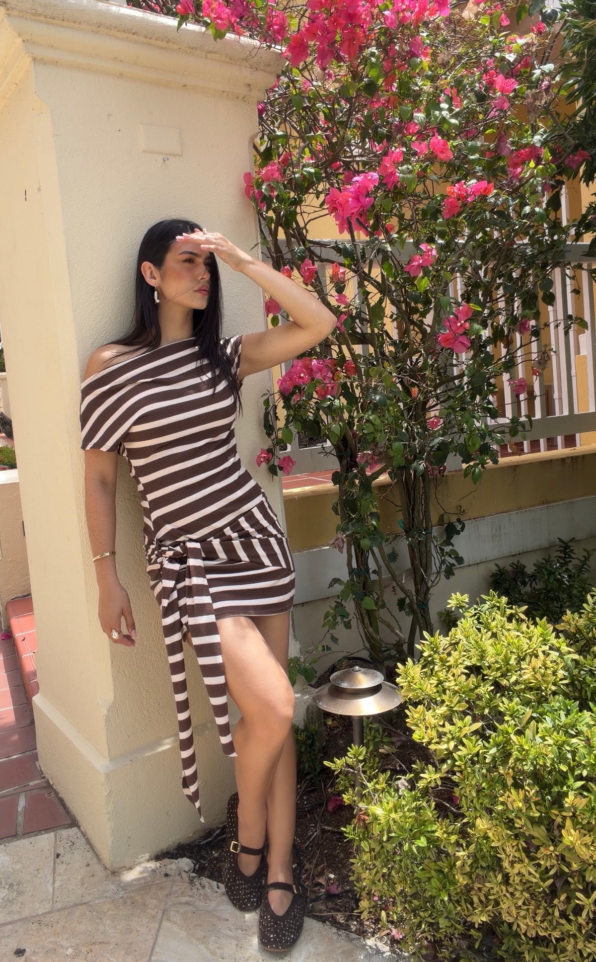 Striped Off - Shoulder Mini Dress